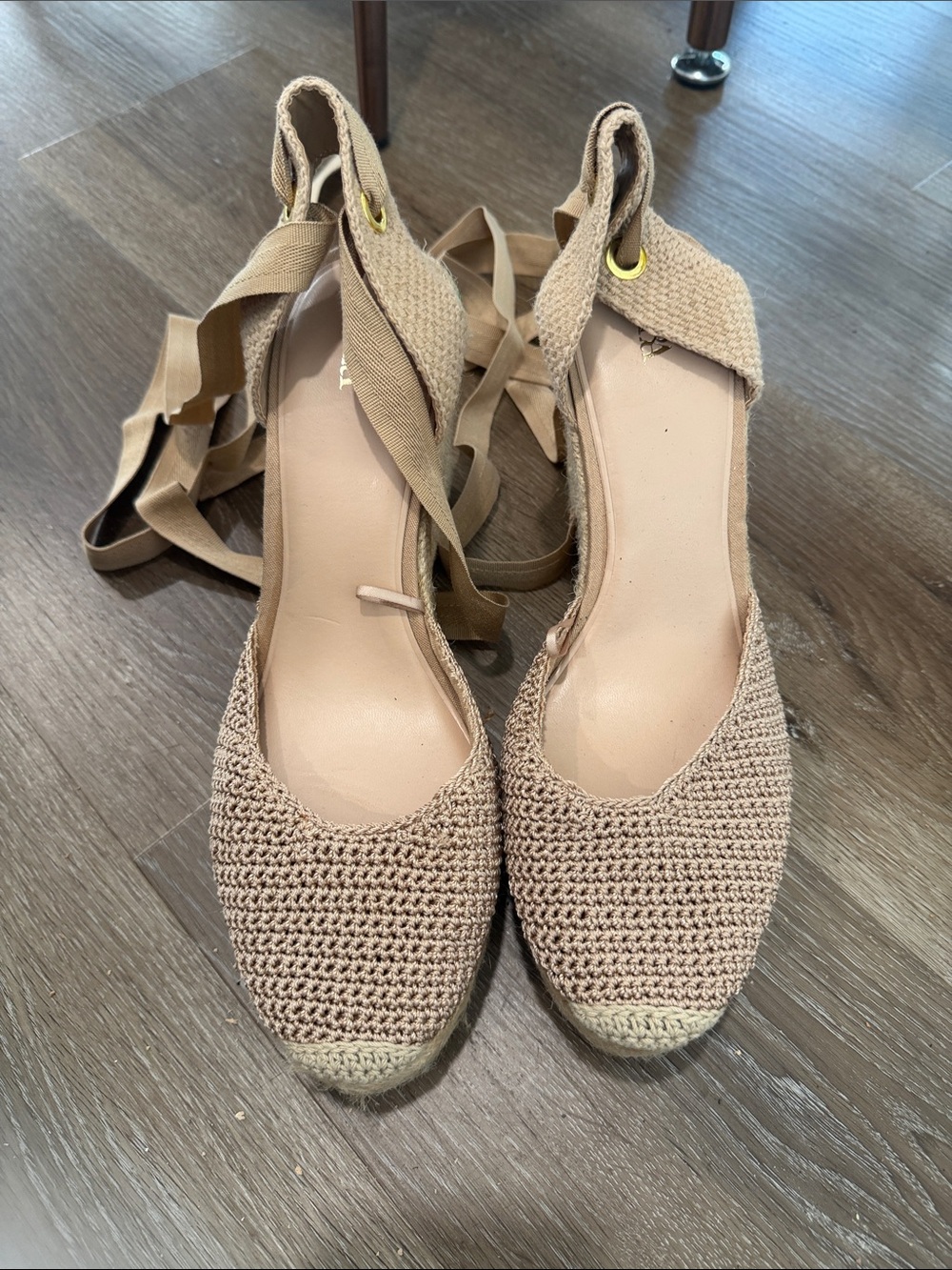 Zara Beige Crochet Tie-Ankle Espadrille Flats